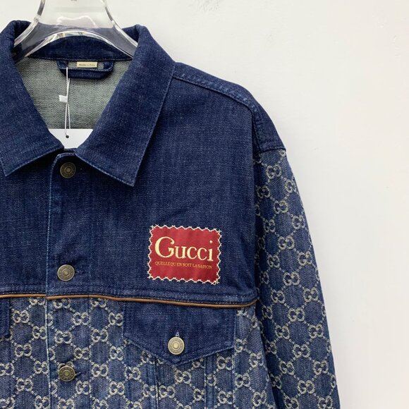 Gucci Dark blue logo jacquard monogram cotton button-up denim jacket - Picture 3 of 9